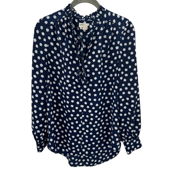 Kate Spade Ruffle Cloud Dot Tie Front Blouse Navy/White Womens Size S - Picture 1 of 6